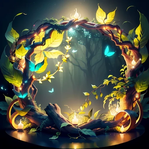 Masterpiece, best quality, (blank middle background), (blank middle border), (very detailed CG unity 8k wallpaper), (best quality), (best illustration), (best shadows), The UI interface border design has a forest theme with natural elements. The avatar frame is designed in a circle, surrounded by exquisite leaves and branches, with firefly and glowing particle effects, (UI interface frame design), (natural elements), (jungle theme), (circle), (leaves), ( Branches), (Fireflies), (Delicate Leaves), (Glow), (Particle Effects). , Isometric 3D, Octane Rendering, Ray Tracing, Super Detailed