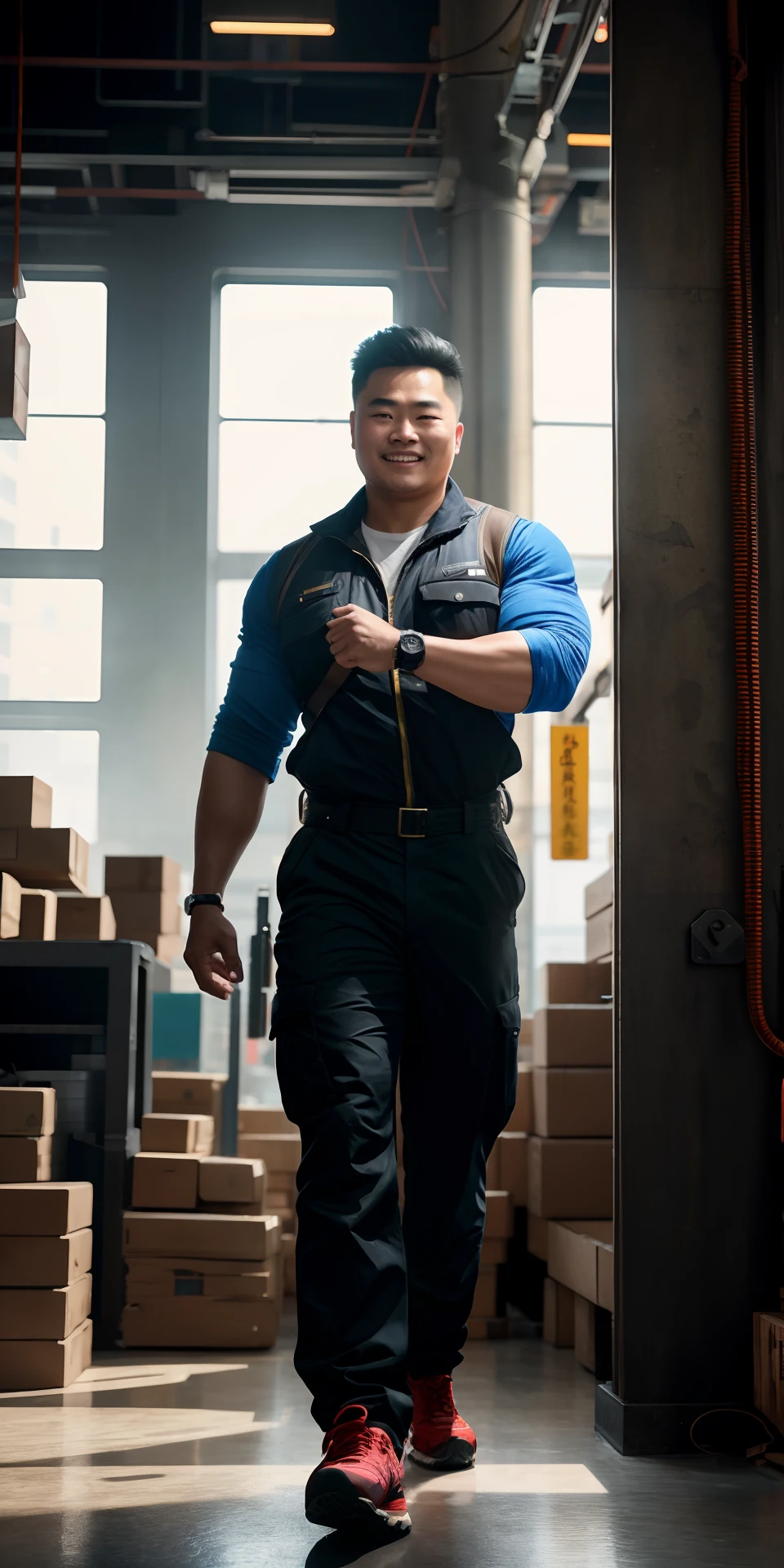 中国,帅哥,Brave and strong worker, big eyes, thick eyes, working in a factory, hammer, male, muscular ((strong, powerful, confident, smiling)), 照片, mastery, realism, realism, realism, tall Contrast, Realistic Digital Art Trends Very Detailed, Detailed, Detailed, Detailed, Skin Textures, Super Detailed, Realistic Skin Textures, Armature, Best Quality, Ultra High Resolution, (Fidelity: 1.4), High Resolution, Detailed, Artstation 8k HD original image sharp, lee j ART 趋势effreys nikon d850 film film photo4 Kodak portra 400 camera f1.6 lens rich color ultra reality reality texture dramatic lighting unreal engine art station cinestill 800 trending,