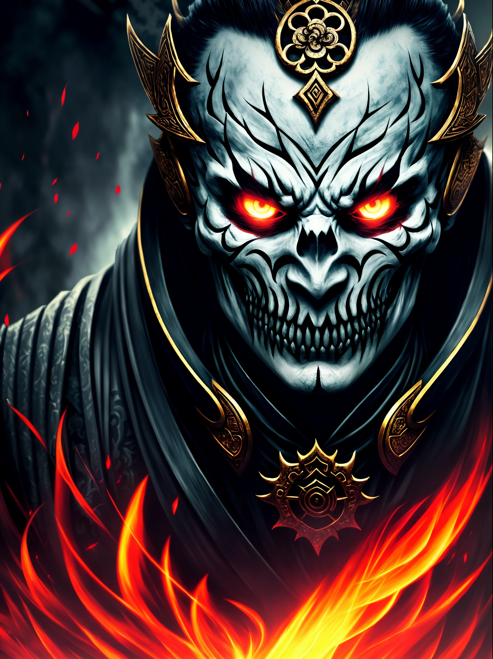 (very detailed 8k wallpaper), medium shot of a terrifying necromancer, Peng Yuyan's face, intricate, high detail, dramatic
