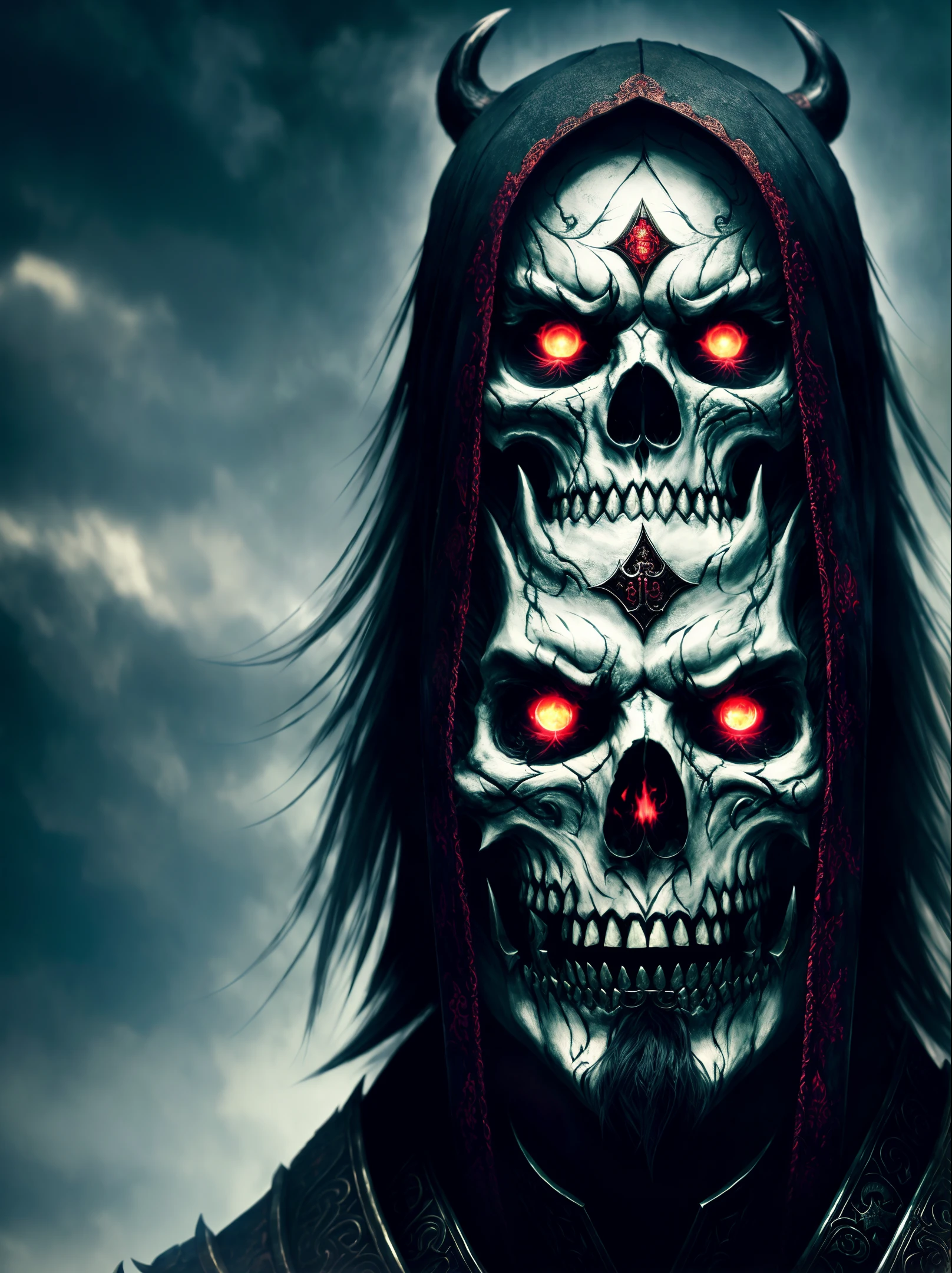 (very detailed 8k wallpaper), medium shot of a terrifying necromancer, Peng Yuyan's face, intricate, high detail, dramatic