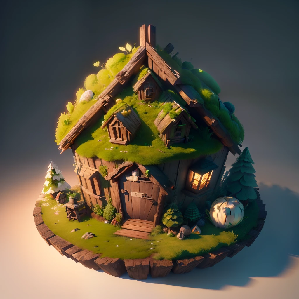 Masterpiece, best quality, (very detailed CG unity 8k wallpaper), (best quality), (best illustration), (best shadows), round turnip hut covered with moss, isometric 3D , octane rendering, ray tracing, highly detailed