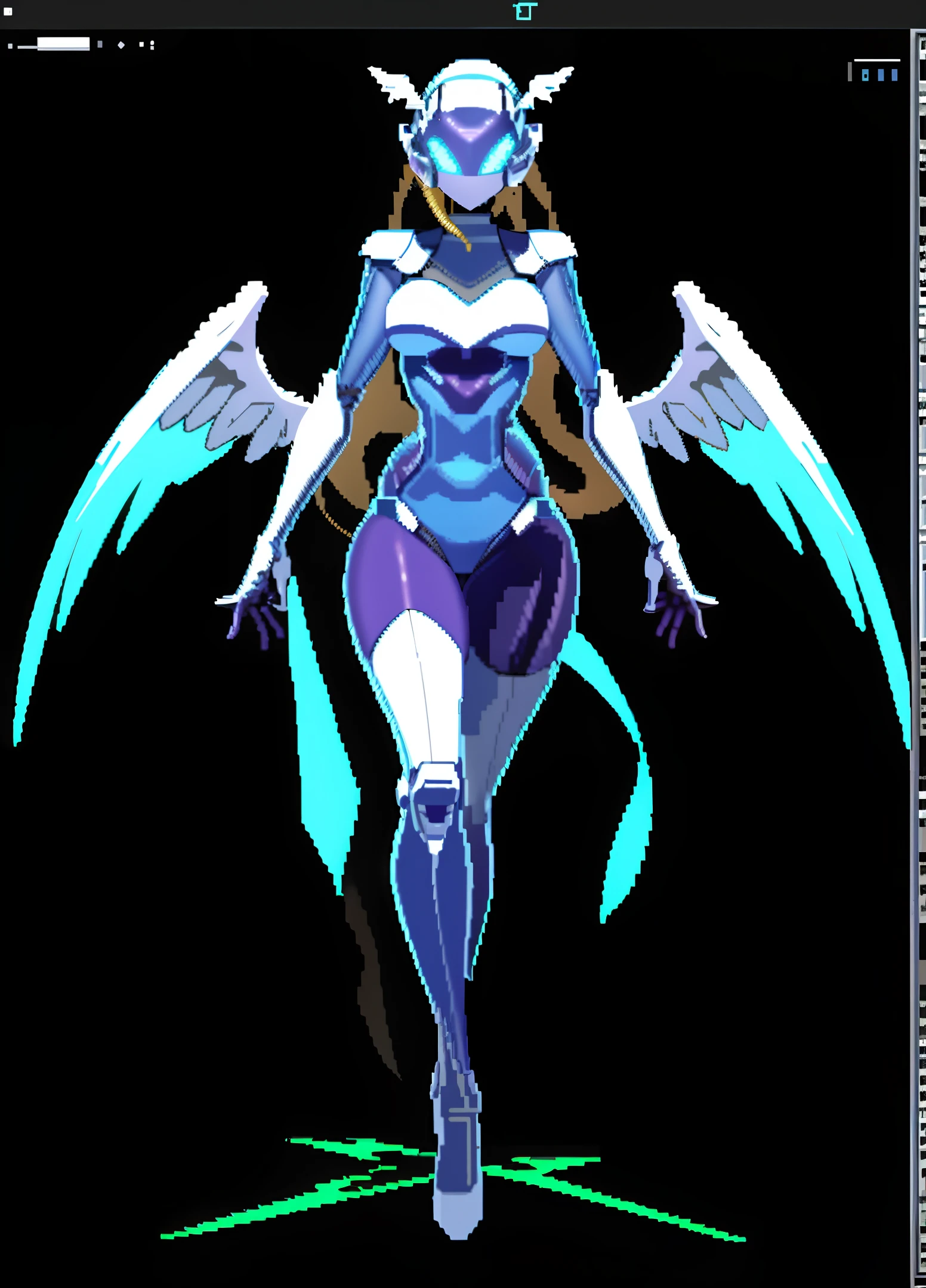 Six pairs of wings, (pixel art: 1.6), angel, fleshy, sexy, thighs, stockings, nudity, volume light, masterpiece, crown, angel, line enhancement, blue light, normal map, high resolution, ultra detailed, ultra detailed, glowing long hair, high definition pixels, 1girl, robot, helmet, glowing halo, angel wings, very detailed, realistic, simple background, transparent background, pixel art
