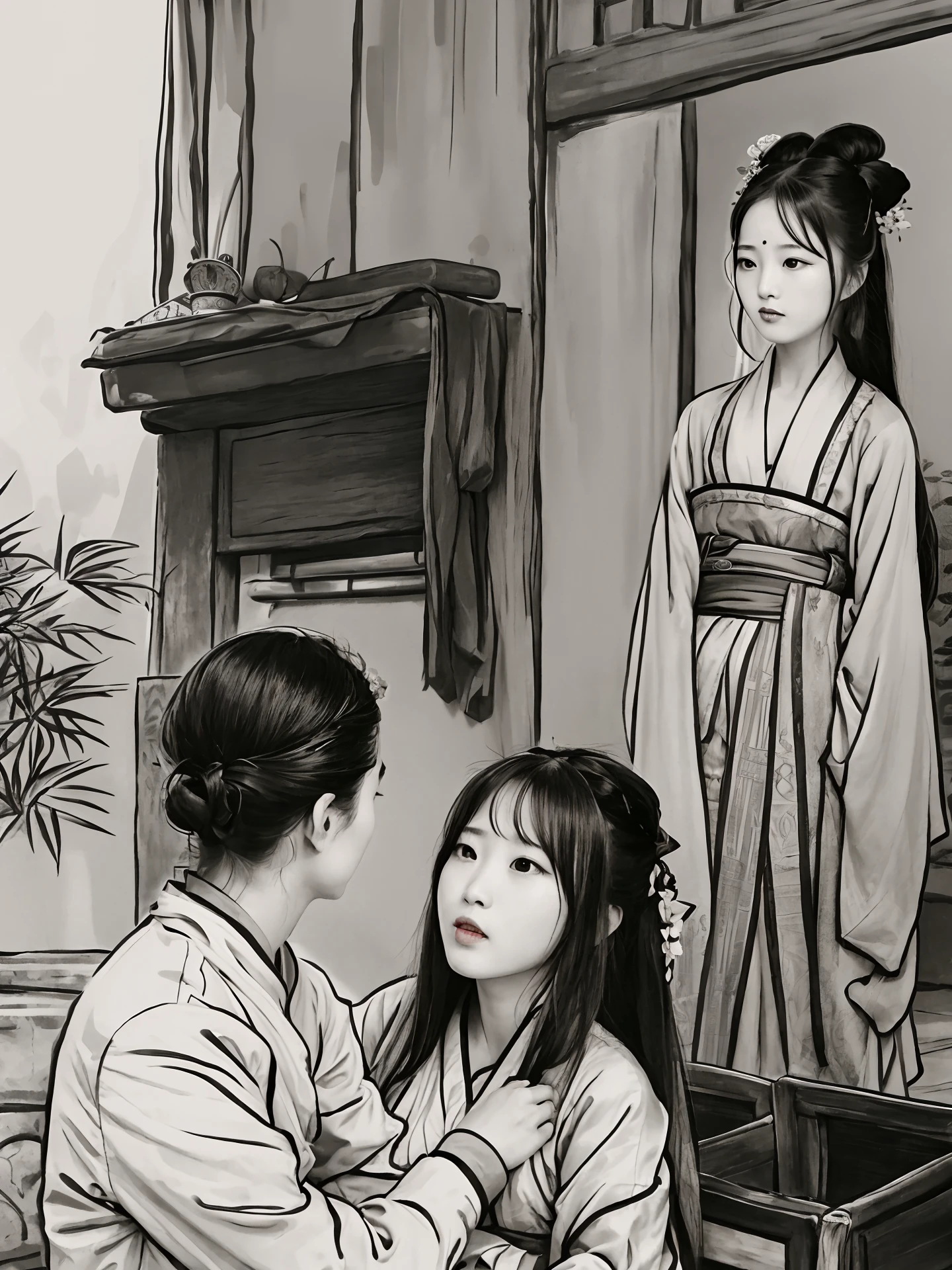 The wife often abused the concubine. When she got angry, she would strip off the concubine&#39;s lower body clothes and beat her with a leather whip. There was hardly a day without beating. There is an old lady in the area, who is said to be able to come and go between Yin and Yang, she is the so-called impermanent kind of person. The old lady persuaded Li Taixue&#39;s wife, &quot;My lady had a previous enmity with this concubine, but she should repay you two hundred lashes. You are too jealous now, and you beat her more than ten times. Besides, women from good families are punished, even the government law stipulates that they are not allowed to strip their clothes. But the lady insists on letting her be naked as a humiliation. If she goes too far, she offends the taboo of ghosts and gods. The lady and I have a good relationship , I have seen the books of the underworld, and I dare not let you know these things.&quot; Li Taixue&#39;s wife sneered and said: &quot;The dead old woman is talking nonsense, you want me to pray for disaster relief so you can make money!&quot; Wang Fuchen rebelled, and rebellious parties sprang up. Li Taixue was killed in the rebellion, and his concubine returned to the deputy general Han Gong. Han Gong likes her for being smart and intelligent, and he loves her very much. Han Gong has no regular wife, so the power of housekeeping is in the hands of this concubine. And Li Taixue&#39;s wife was plundered by the bandits during the famine. After the thief party was broken, Li Taixue&#39;s wife was captured, and when the captives were rewarded for the soldiers, they happened to be distributed to Duke Han. The concubine accepted Li Taixue&#39;s wife as a slave, and asked her to kneel in front of the hall, and said to her: &quot;If you can accept my command, after getting up every morning, you will kneel in front of the dressing table, take off your lower body clothes, lie down on the ground and let her go. I will give you five lashes, and then I will let you live. Otherwise, you are the wife of a gangster, and no one will care if you kill you. You should cut off your flesh inch by inch and feed it to pigs and dogs. &quot; Li Taixue&#39;s wife was afraid of death, and she didn&#39;t care about her integrity, so she kowtowed to show her obedience. But the concubine didn&#39;t want Li Taixue&#39;s wife to die immediately, so she didn&#39;t use too much force when she whipped her, but just let her know the pain. traditional Chinese painting