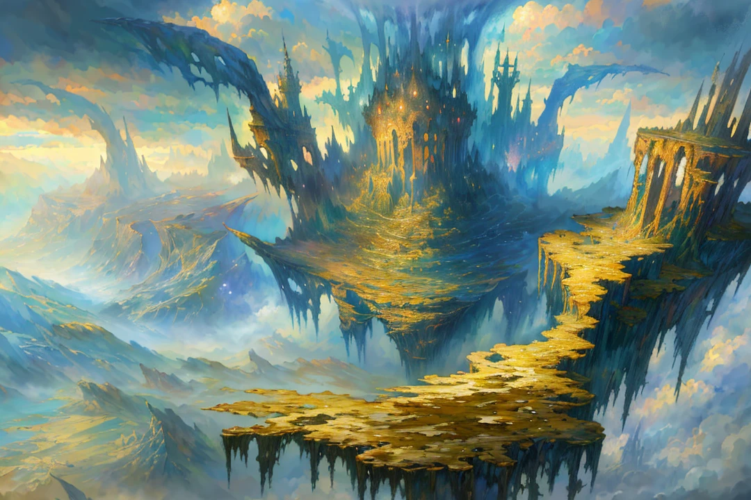 (Prompt: (Masterpiece), best quality, ultra-detailed, (fantasy landscape, imaginary scenery), surreal atmosphere, floating, high resolution)