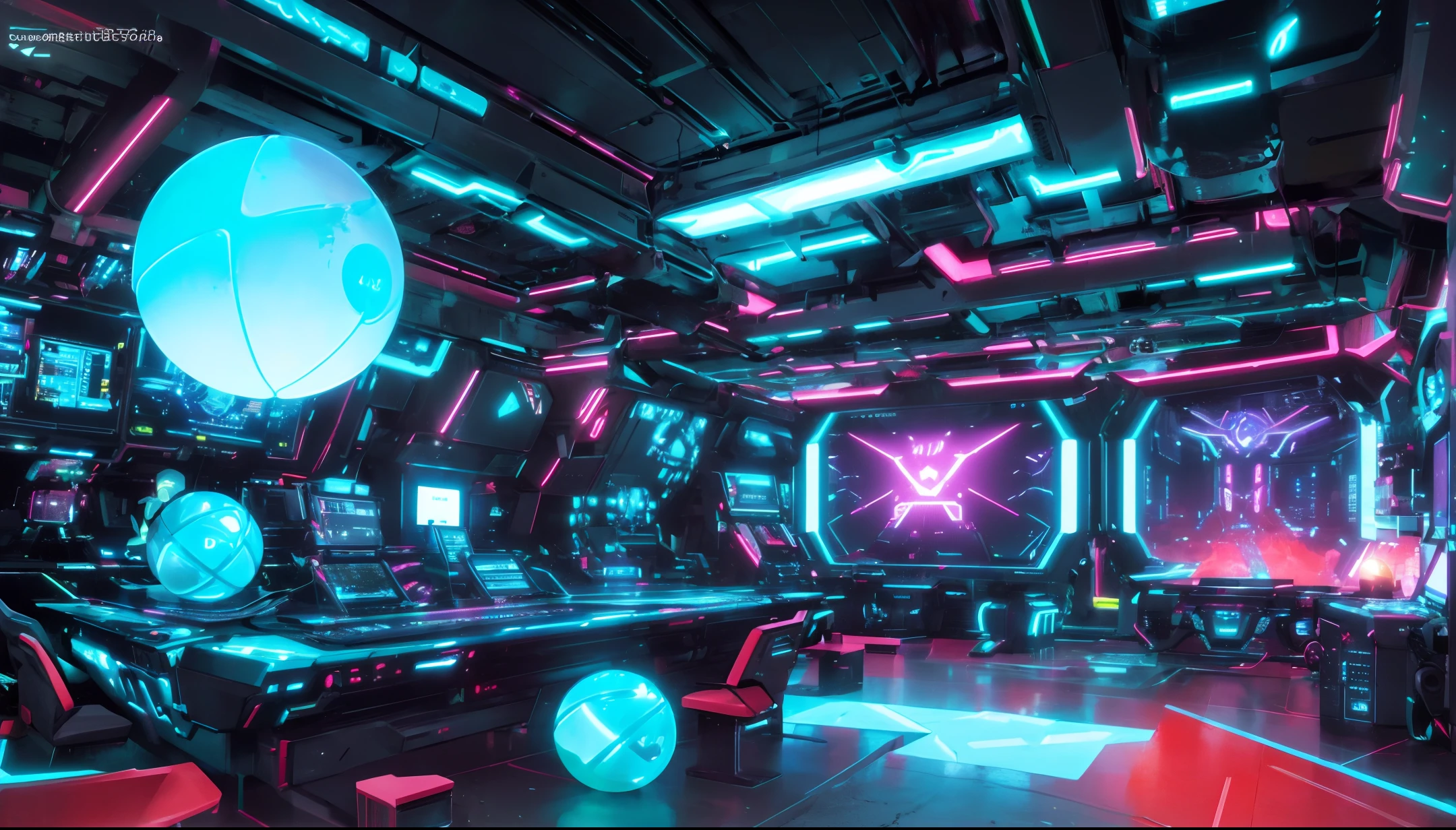 Futuristic technology style, ((mysterious glowing ball)), mechanical, (cyberpunk), main control room, drone, computer, (virtual projection), realistic lighting, (abyss) masterpiece, high quality, beautiful graphics, high detail,