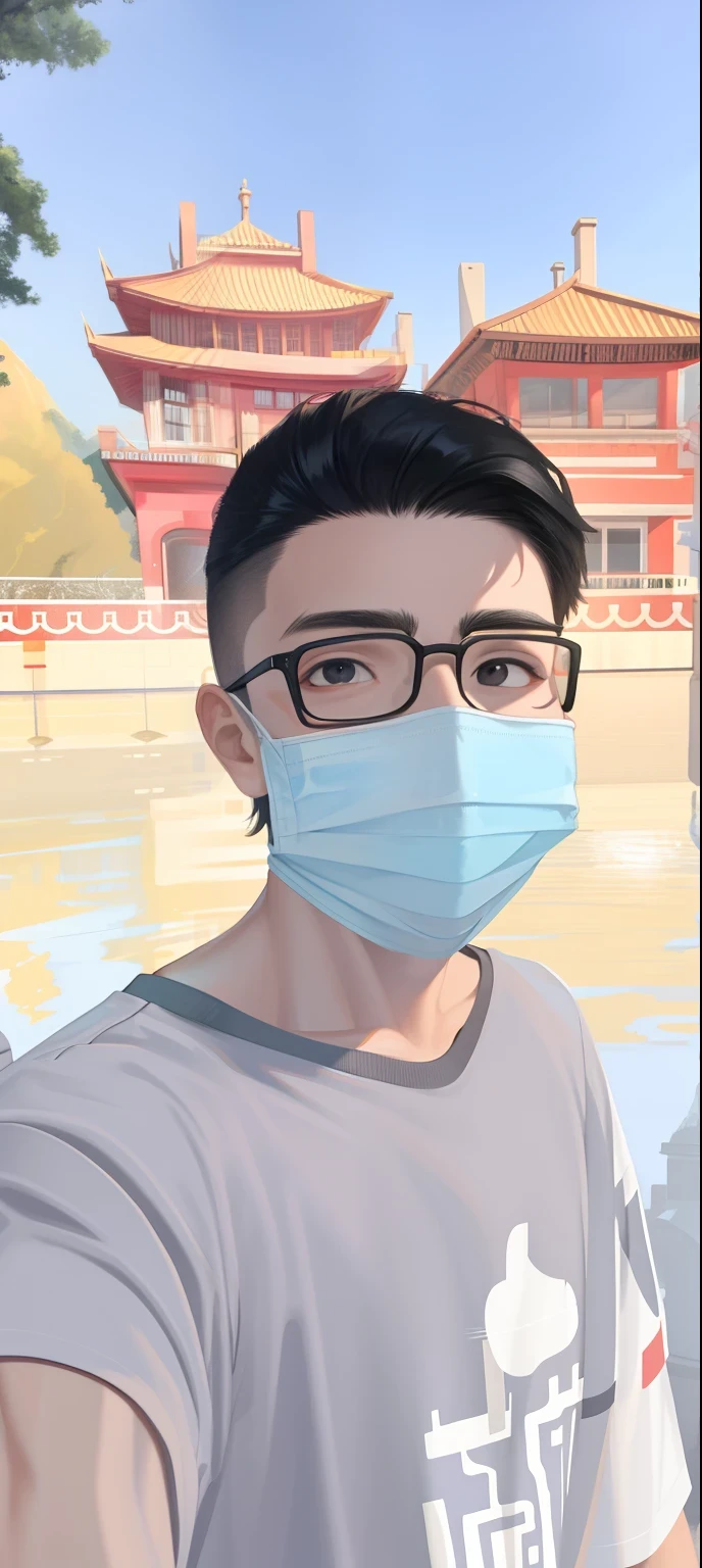 ((masterpiece:1.2, best quality)), 4k, 1boy, long black hair, black eyes, short sleeves,, upper body, close-up,