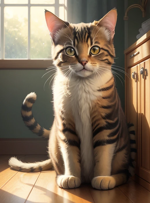 ‌(dreamlikeart style:0.8),( redshift style:1.1) ,(analog style:1.1),(studio_ghibli_anime_style:0.8), (warm backlit lighting)++, (dark tone)++realistic, highly detailed, hasselblad, 45 degree, gigapixel, cat, striped cat, gold and silver coloured cat
