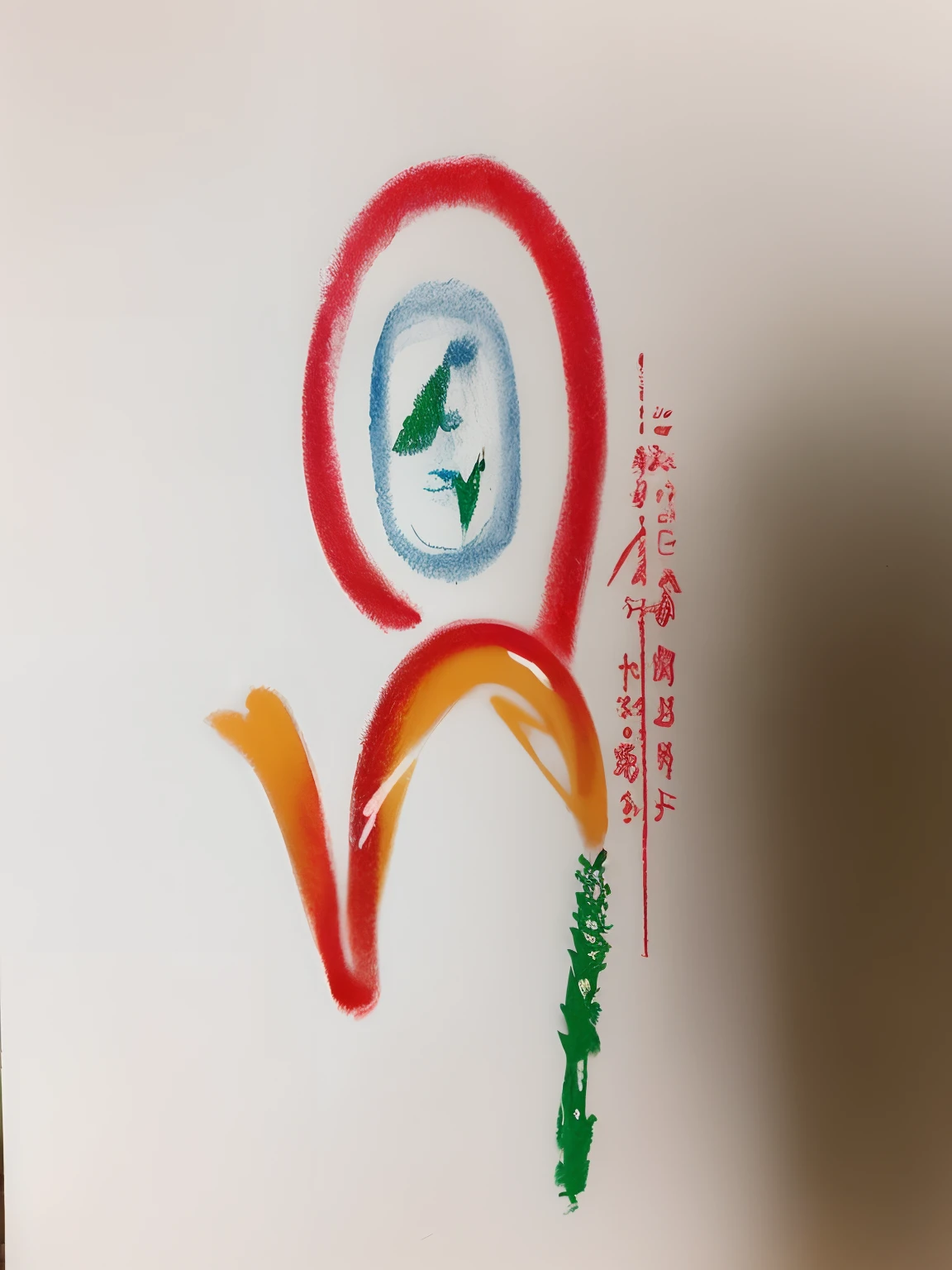 There is a stylized logo drawn on white paper, inspired by Wen Zhenheng, inspired by Pan Tianshou, inspired by Gage, inspired by Cao Buxing, written in light colors on white paper, drawn on paper, inspired by Ye Xin , inspired by Li Rongjin, color painting, logo art, inspired by Li Keran.