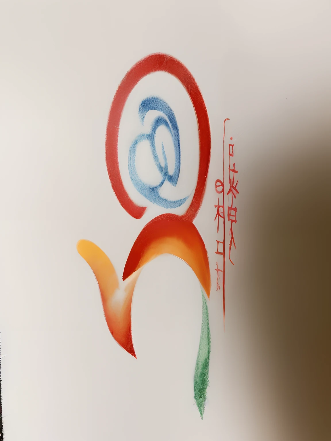 There is a stylized logo drawn on white paper, inspired by Wen Zhenheng, inspired by Pan Tianshou, inspired by Gage, inspired by Cao Buxing, written in light colors on white paper, drawn on paper, inspired by Ye Xin , inspired by Li Rongjin, color painting, logo art, inspired by Li Keran.