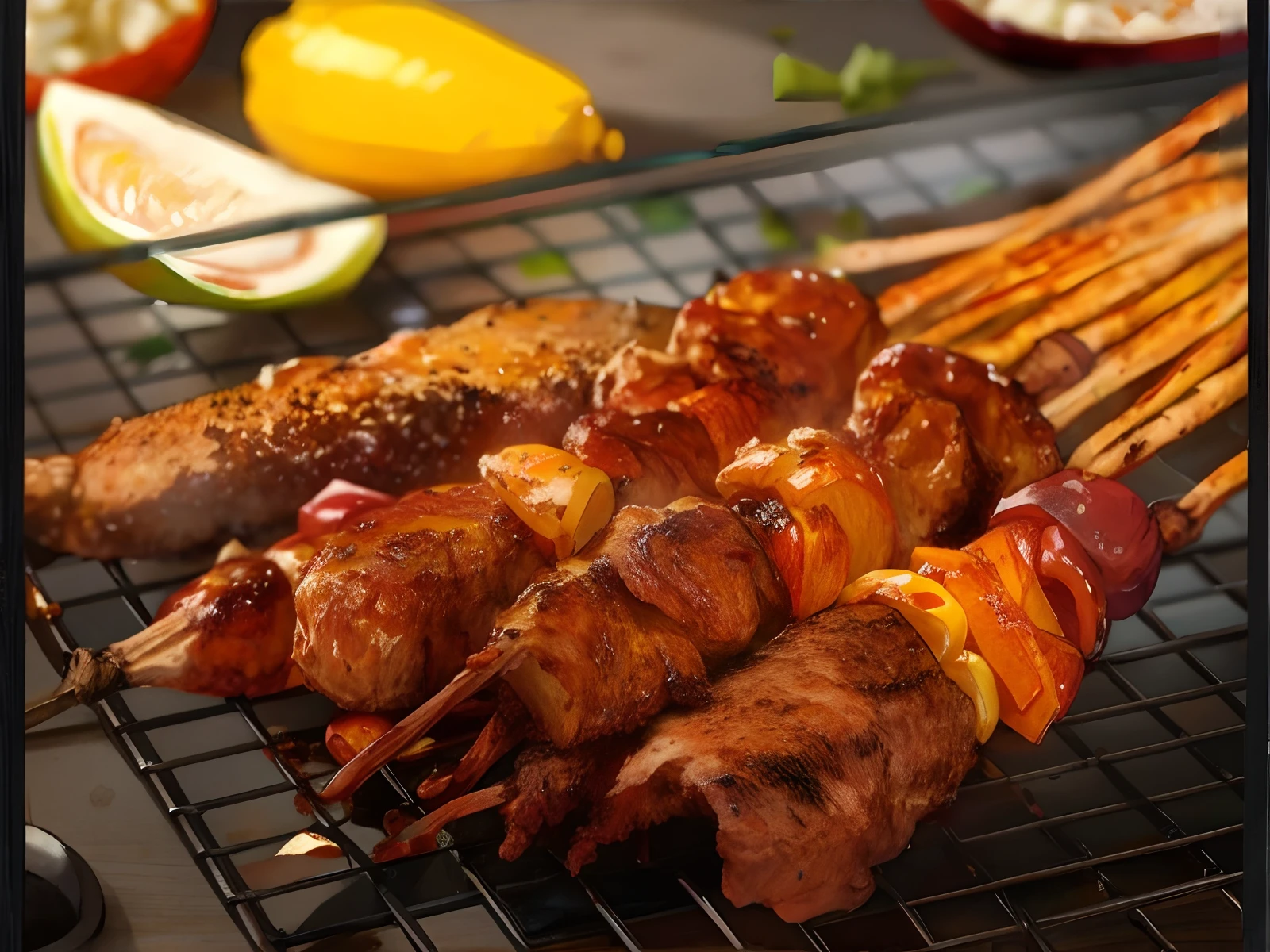 (best quality: 1.4), animation, baked, onion, kebab, paprika,