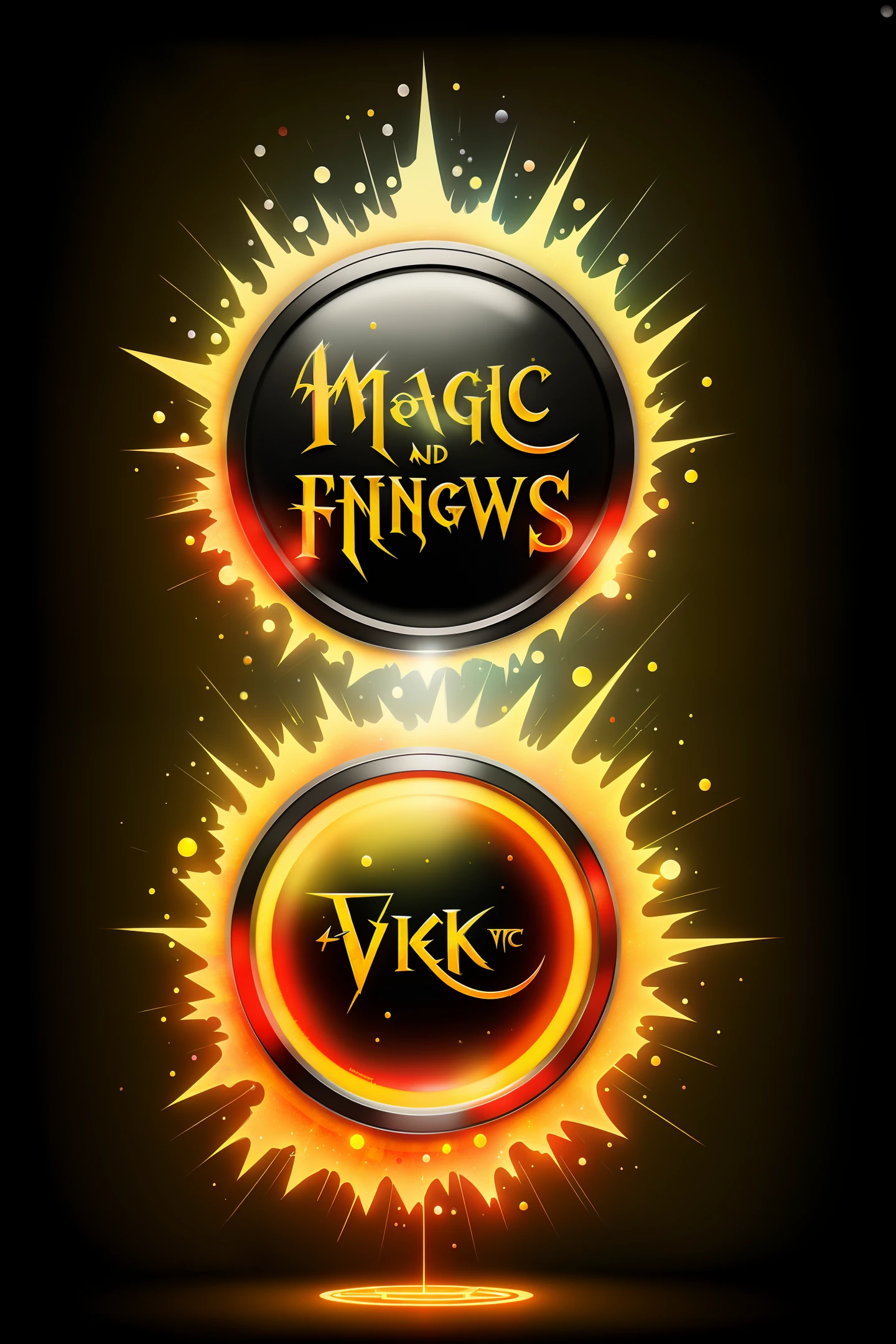 Text Says "Magic Fries", black, orange, red, yellow, Retro Style, Masterpiece, Best Quality, (Very Detailed CG Unity 8k Wallpaper), (Best Quality ), (best illustration), (best shadow), Hogwarts, Gothic font