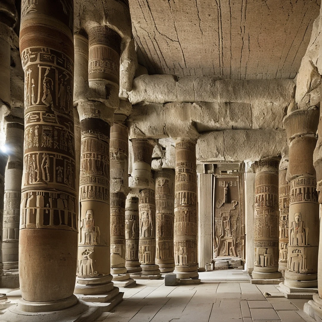 Photo, (Okaido:1), Ancient Egyptian scene, colossal columns, mummies, interior of the Basilica