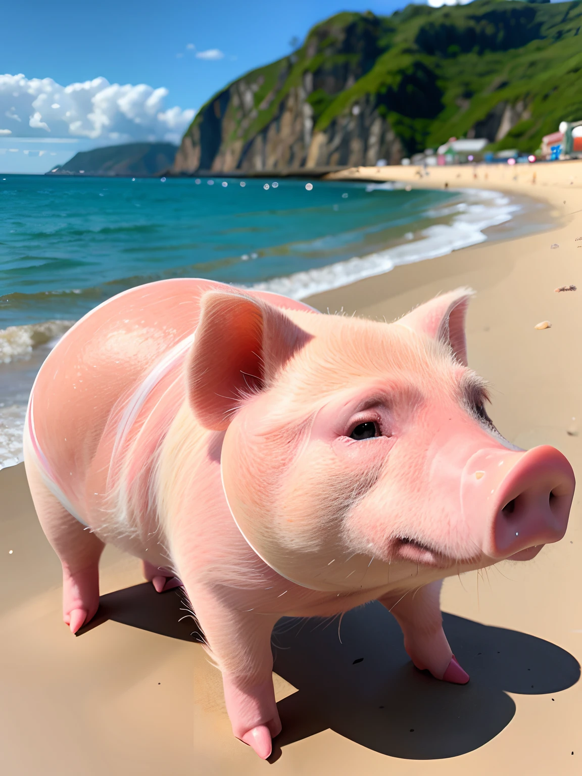 seaside, pig