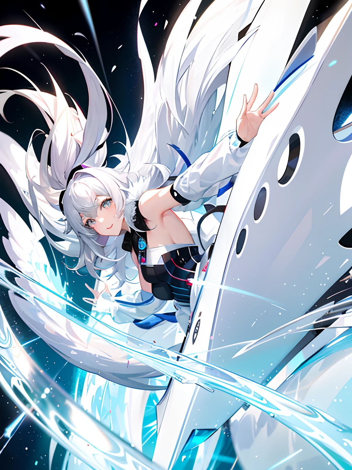 Short white coat Future opera 2D graffiti 8k Exquisite thick powdered fur paint Colorful white Colorful black illustration Prism crystal reflects light