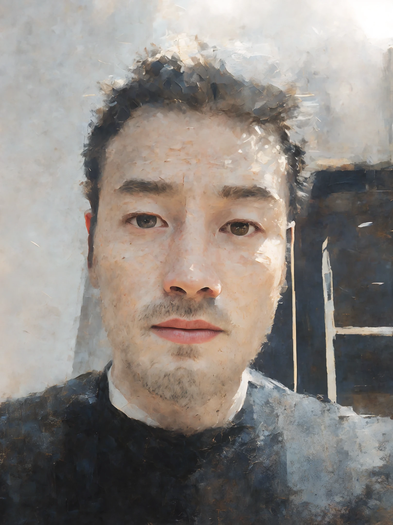 Oil painting, detailed portrait of a man, captured with Artstation HD, featuring film grain from Kodak Portra and Provia for a classic and textured feel in a film perspective, with inspiration from Unsplash.