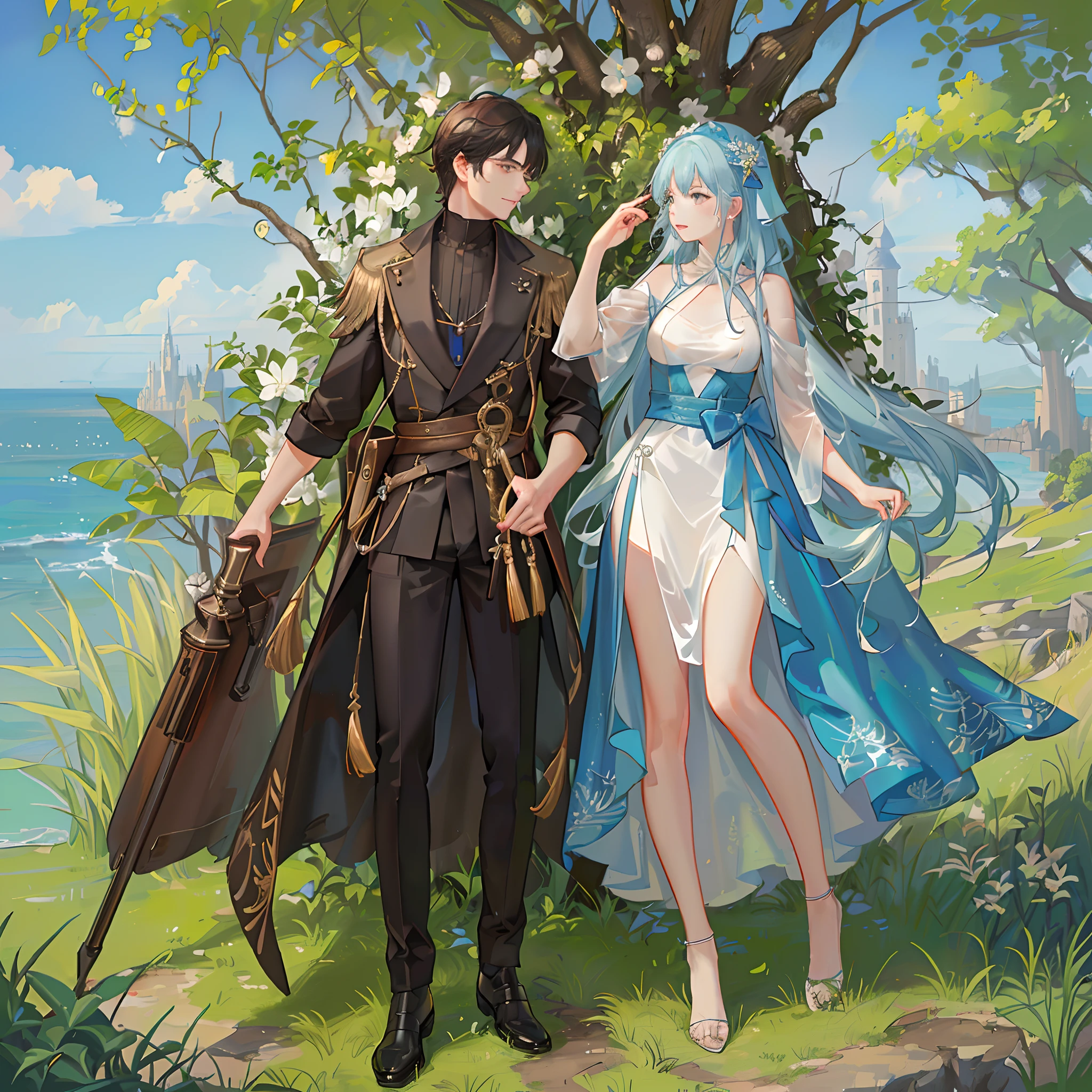 A boy and a girl., masterpiece, an aura, High quality, High quality, HD