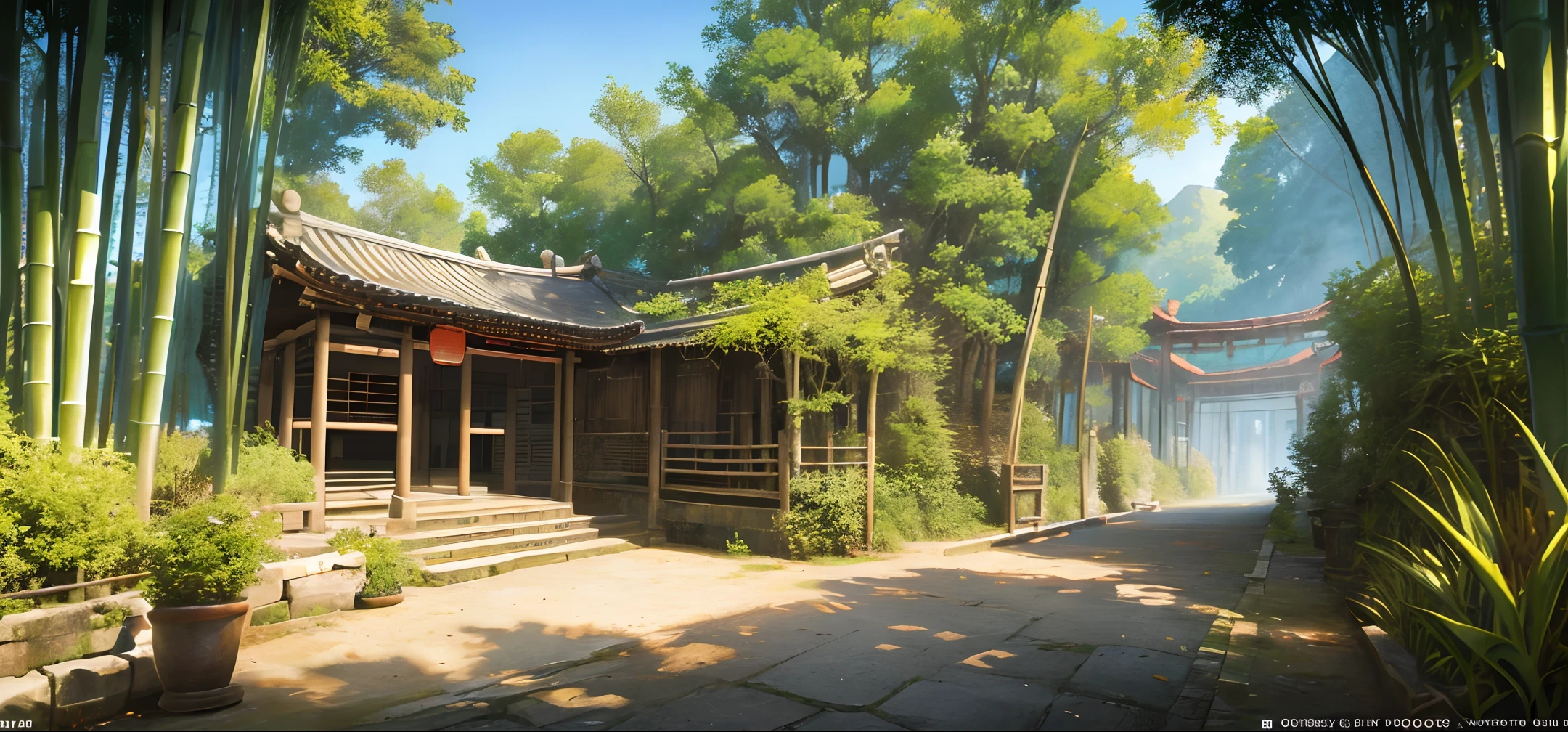 Official Art, Ancient China, Ancient Street, Bamboo Forest, (Daytime), Beautiful Landscape, Epic Landscape, Realistic Light and Shadow, Masterpiece, High Quality, Beautiful Graphics, High Detail, Global Illumination, Unreal Engine Rendering, Octane Rendering, (HDR: 1.3)