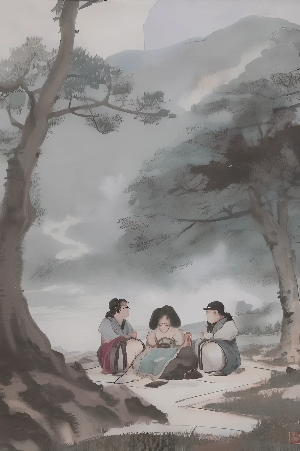 Someone was walking at night, and met a man who looked like Li Xu, who was locked and imprisoned, and sat under a tree. Sitting together for a break. The prisoner was sobbing, and Li Xu whipped him. This person couldn't bear it, so he persuaded him from the side. Li Xu said: "This cunning leader has played and swayed hundreds of people in his life. The seventh generation of the underworld was judged to be a hog, and I will take him to his death. How can you be merciful!" It also disappears for a while. traditional Chinese painting