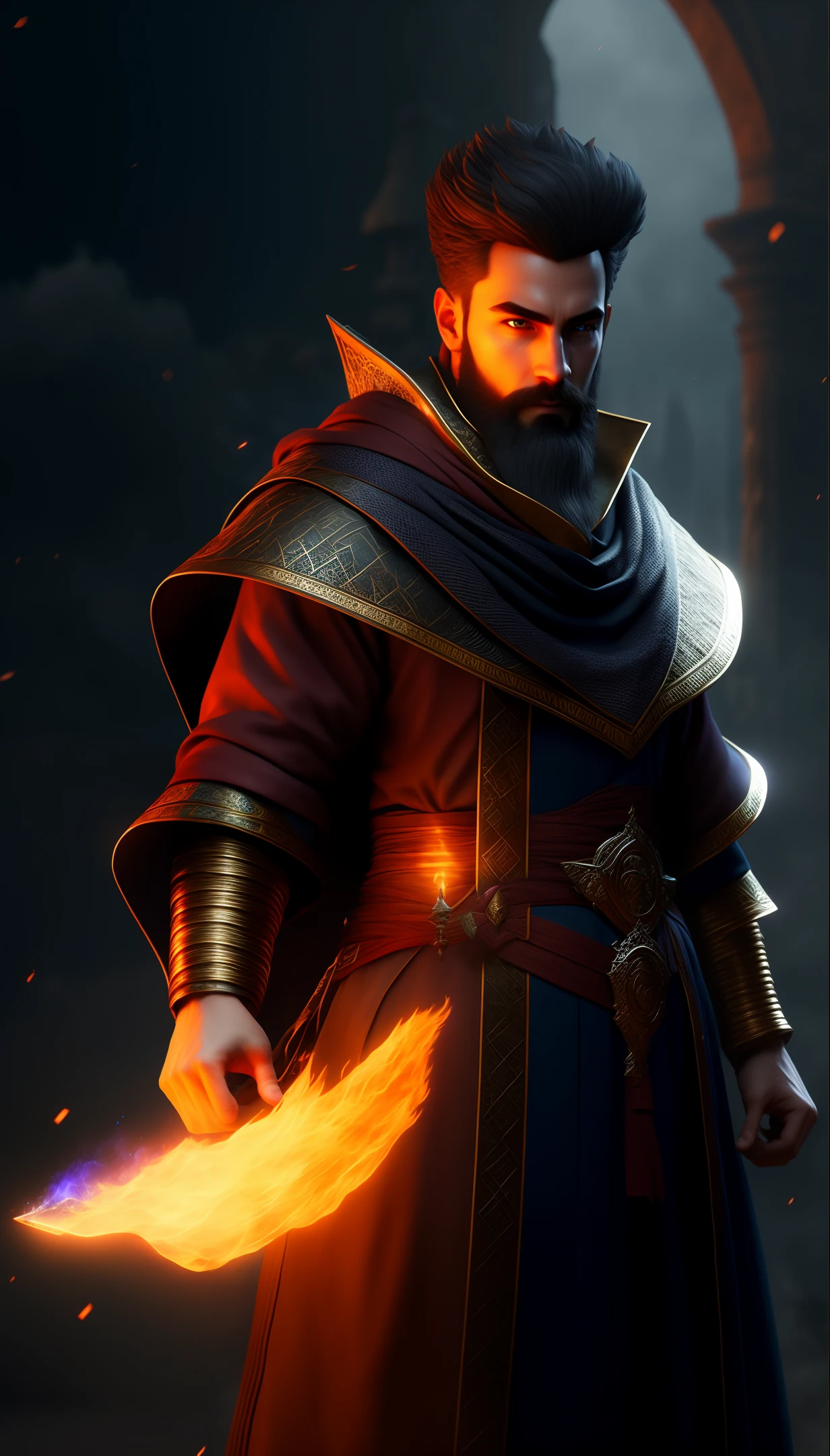 8k hyper realistic rendered dynamic lighting cinematic portrait handsome young strong wizard mage warrior ready to fight