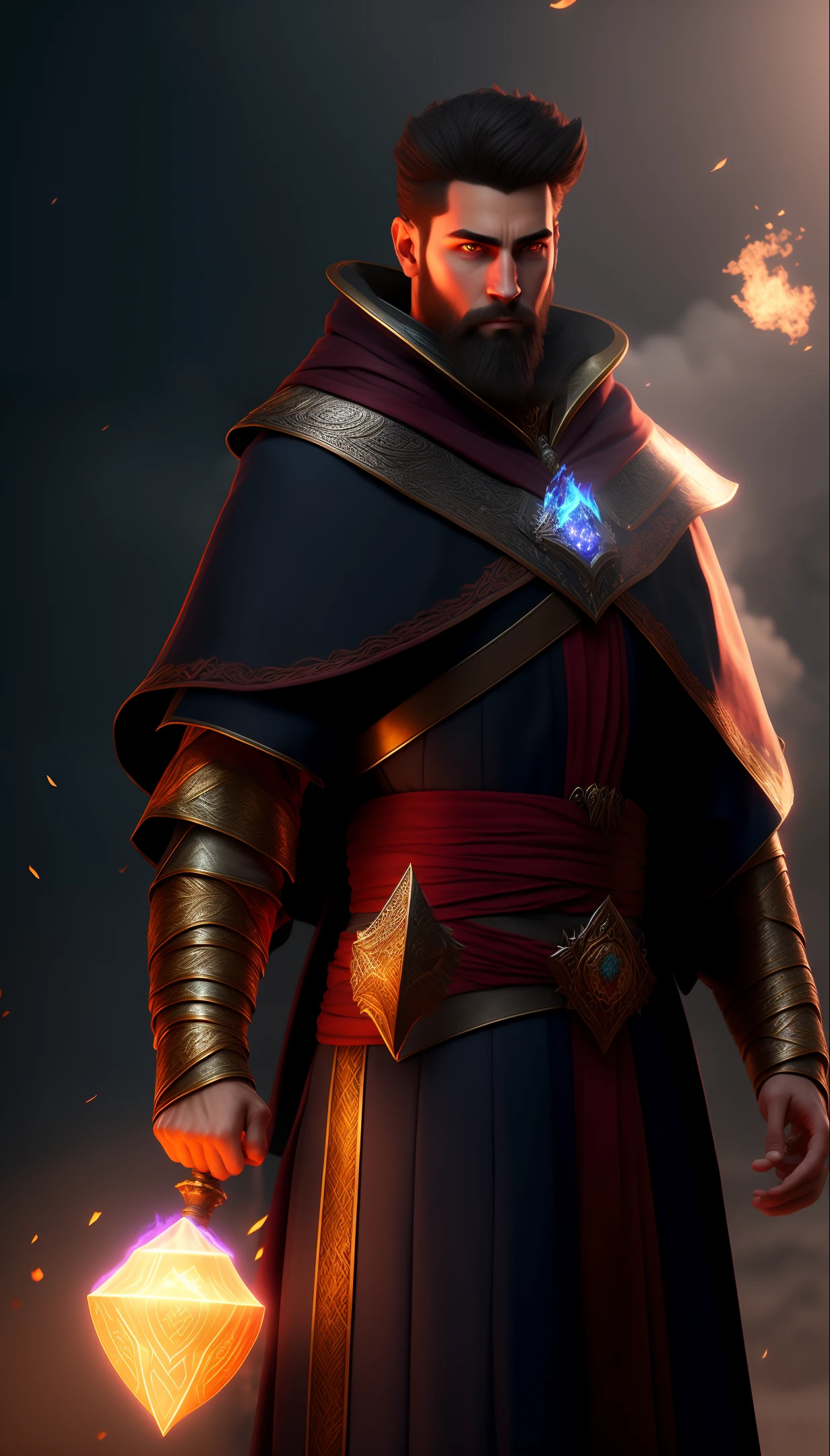 8k hyper realistic rendered dynamic lighting cinematic portrait handsome young strong wizard mage warrior ready to fight