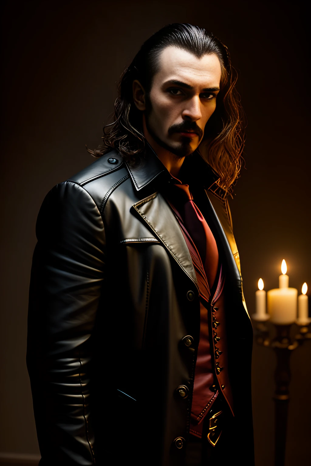 best quality, masterpiece, full body, male vampire, black leather trench coat, sword in one hand) by Jeremy Lipking, by Antonio J. Manzanedo, by lee jeffries nikon d850 film stock photograph 4 kodak portra 400 camera f1.6 lens rich colors hyper realistic lifelike texture dramatic lighting unreal engine, hyperdetailed, hyperrealistic, intricate details, gloomy background, dark fantasy, dracula, stolker 
 