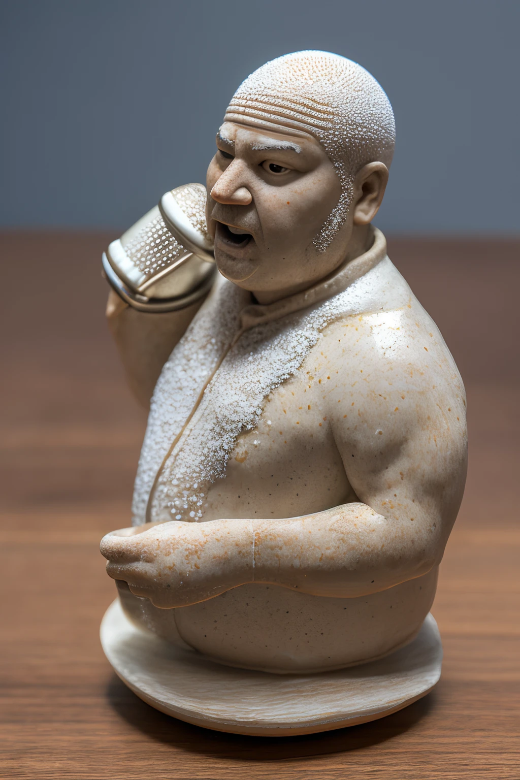 salt shaker sitting on table, man angry in salt shaker, man trying to break out of salt shaker (angry face, detailed face, fat body), (detailed skin), natural lighting, (backlighting:0.6), photographed on a Sony Alpha 1, (highly detailed, intricate details, fine), 8k, HDR
