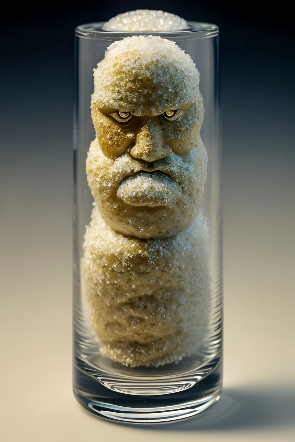 Professional photo salt shaker man, (angry face, detailed face), (fat body, detailed glass skin), natural lighting, (backlighting:0.6), shallow depth of field, 8mm film grain, photographed on a Sony Alpha 1, 50mm lens, F2.8, (highly detailed, intricate details, fine), 8k, HDR, deep focu, (Yoji Shinkawa:0.3)