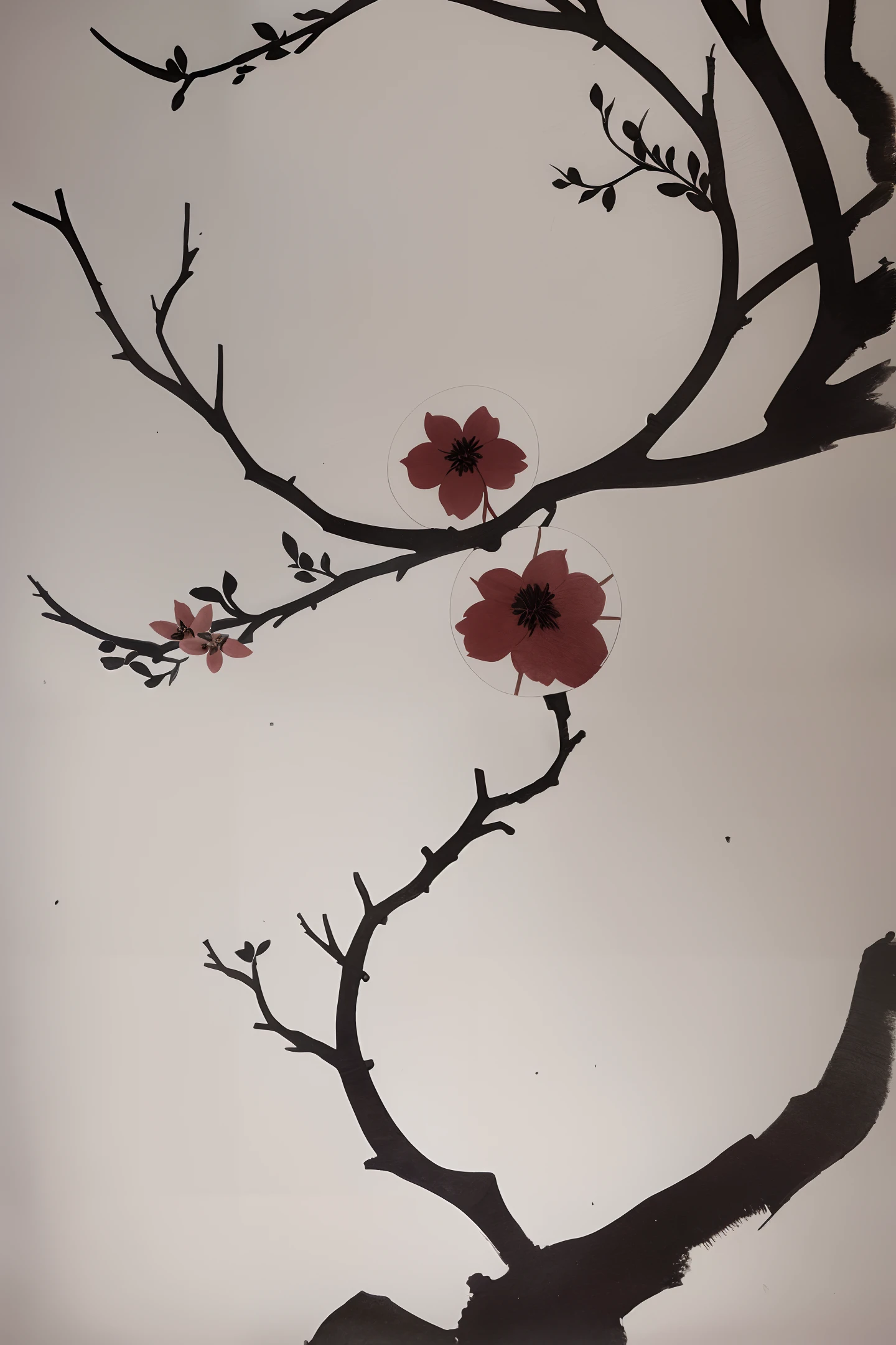 plum blossom, negative space, , shuimobysim , a branch of flower, traditional chinese ink painting,