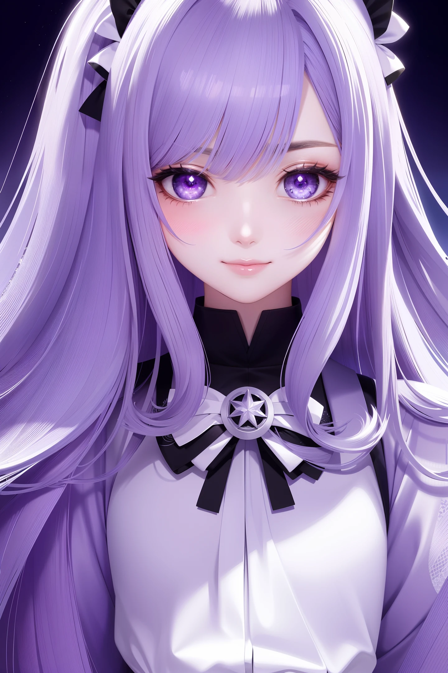 Pretty Female, Long Gradient Hair, Sparkling eyes, Glowing Purple eyes, High detailed eyes, high detailed, high detailed face, masterpiece, 4K, HD, white skin, School uniform, smile, (blush: 1.2), smart, white background, portrait, full body scale