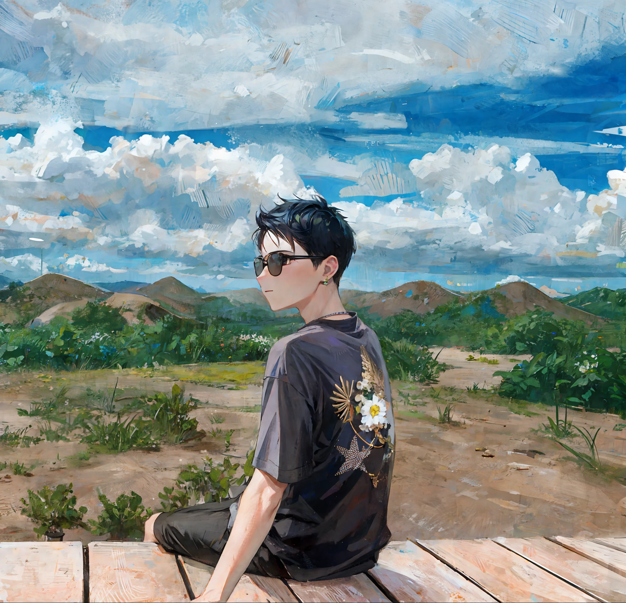 boy with earrings basking in the sun in california