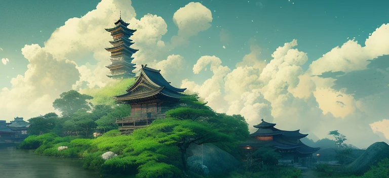 There is a small building with a gate and lantern, a detailed matte painting inspired by Ryōhei Koiso, cgsociety competition winner, shin hanga, cyberpunk japanese temple, akihiko yoshida. Unreal Engine, Rendering in Unreal Engine 5, Rendering in Unreal 5, Detailed Cinematic Rendering, Unreal Engine Rendering Concept Art.