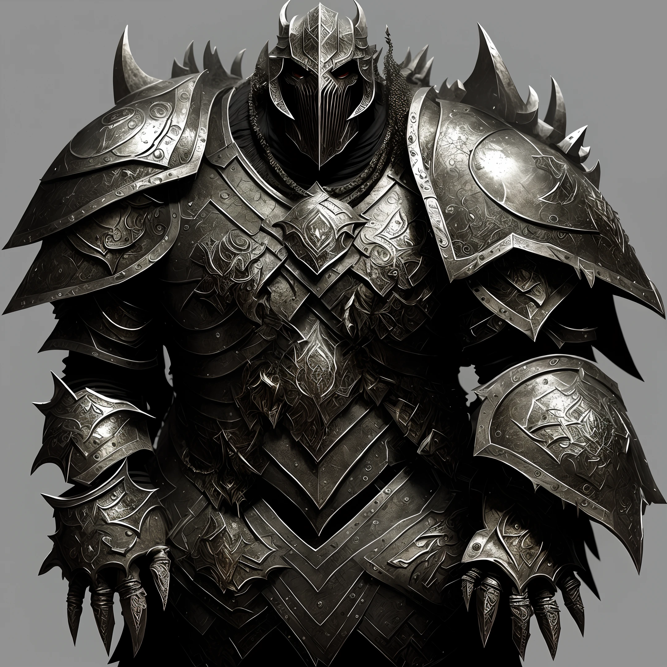 big guy wearing heavy armor, dreadfull, goth style, high detail