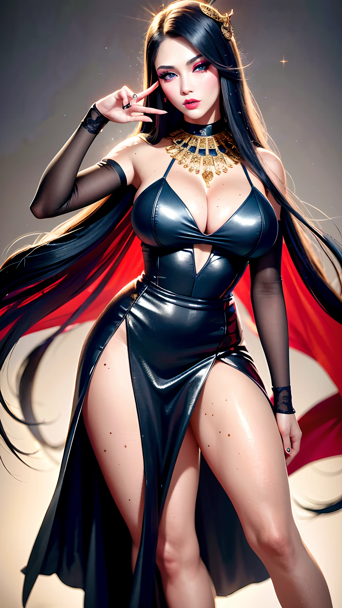 [(ulzzang 1.1:0.1), (pureros:0.1):-0.05], (semi realistic:1.3), (dynamic pose:1.2), (long black hair:1.35), china embroidery silk dress (masterpiece:1.2), (best quality:1.15), (1girl:1.2), (solo:1.2), (erotic:1.2), (korean mixed, kpop idol:1.3), (masculinity:1.25), (angular face:1.2), (choker+short skiny_outfit vintage white frill dress:1.1), (femme fatale:1.3), (upturned eyes:1.3), (thick eyebrows:1.1), (long Eyelashes+smokey eyeliner+eyeglitter+red eyeshadow+gloss lips+erotic sexy glitter makeup:1.1), 35 years old girl, ager, (depth of field:1.1), (supreme quality beautiful face:1.3), (supreme quality beautiful bright eyes:1.3), (supreme quality hyper realistic texture human skin:1.3), (freckle, flush, blemish, fine wrinkles, pores, veiny, complexion:1.12), (lively skin, rough skin, dirty skin:1.15), (hyper extreme supreme quality beautiful women:1.1) (complete eyes, complete face:1.1), (realistic lighting, cinematic lighting:1.1), (simple background:1.25)