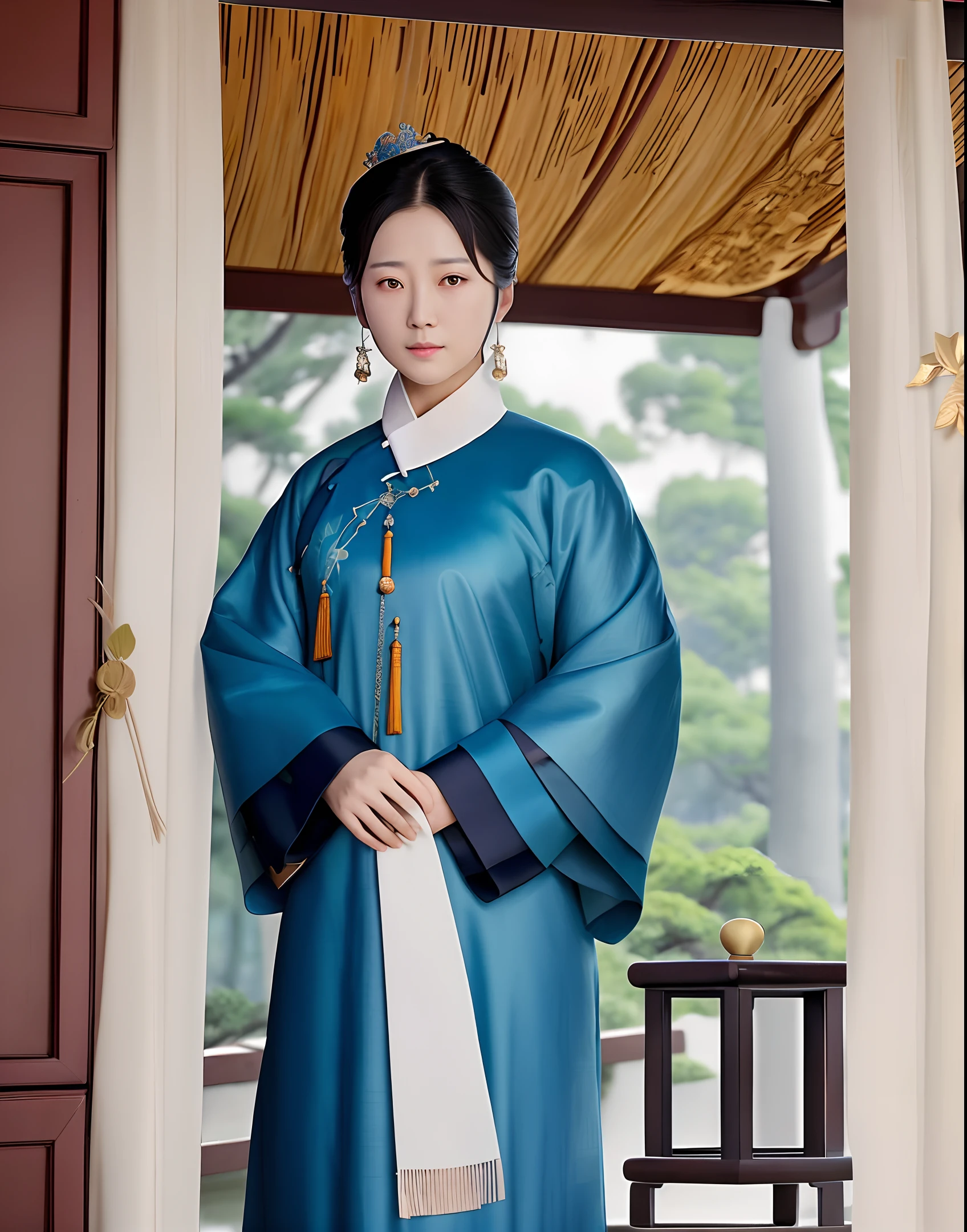 One day, a dignified official came to Zhang's door with many entourages, wearing an apricot-yellow canopy, and sitting in a sedan chair with eight lifts. He asked, "Is this the Zhang family?" The neighbor replied: " Yes." The senior officer commanded the people around him and said: "Zhang is not guilty, so kidnap his wife." The attendants responded and entered the door and tied Zhang's wife out. Seeing such a prominent momentum, Zhang did not dare to speak casually. The senior officer ordered the woman to be stripped of her clothes, spanked thirty times, and walked away proudly. The people in the village followed behind to watch, and when they reached a place covered by trees, the group of people disappeared in a blink of an eye, only the whirlwind blew towards the southwest. traditional Chinese painting