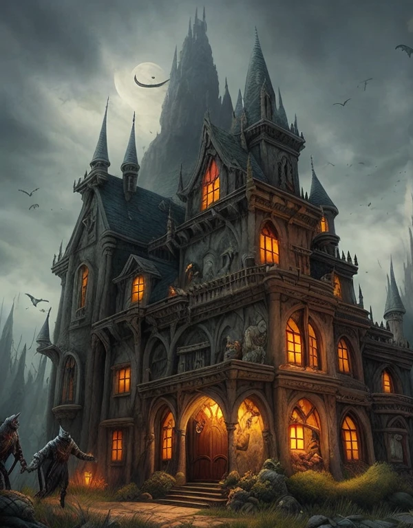 vampire and werewolf lair ,realistic, saintly world