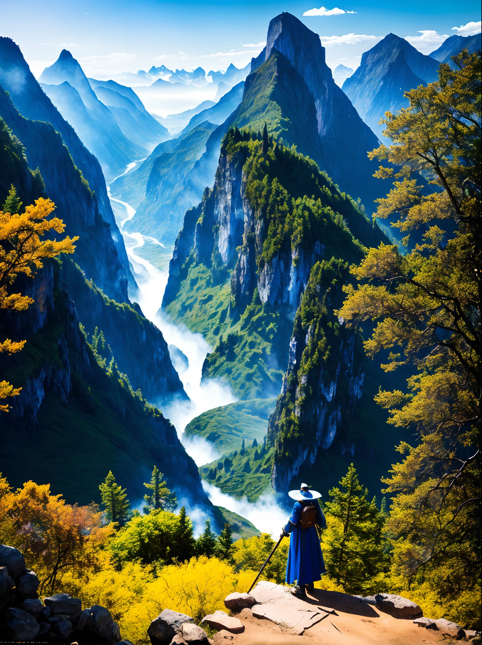 "An unparalleled 8k wallpaper of a mage in a natural environment, boasting intricate details, high detail rendering, and an awe-inspiring dramatic medium shot."