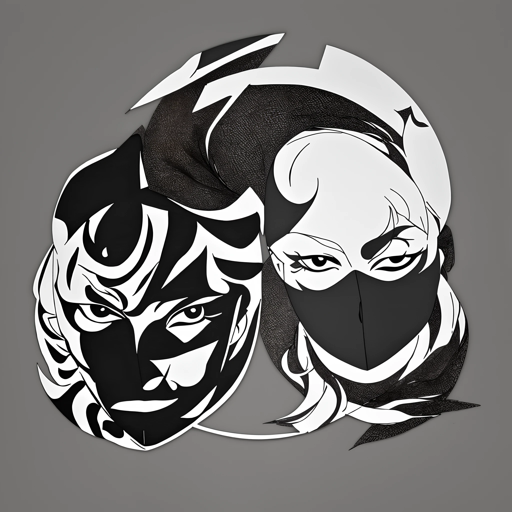 black and white yin and yang like mask logo