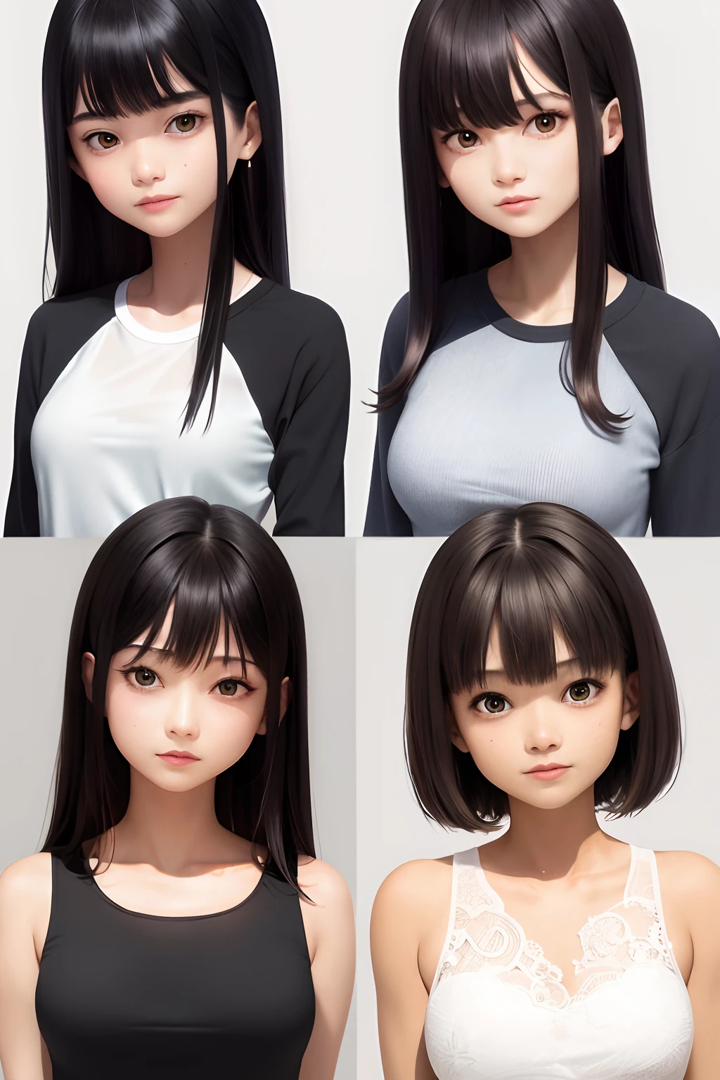 best quality, masterpiece,black hair, brown eyes, upper body in different poses