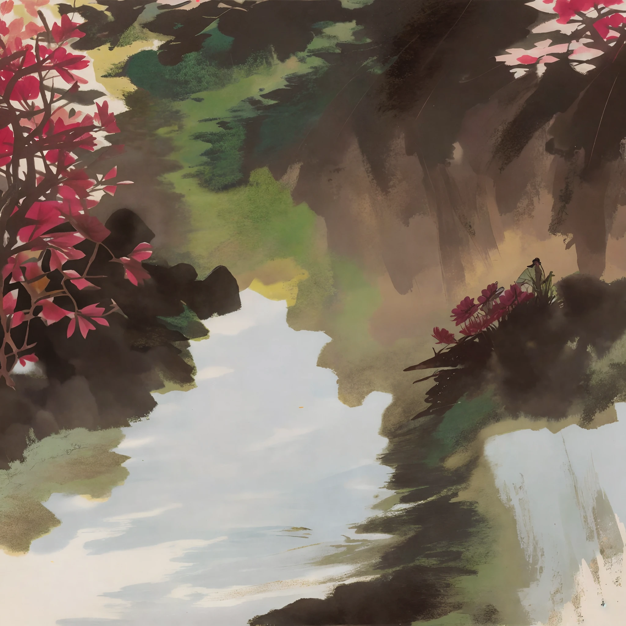 When I came to a mountain, the water in the mountain was flowing and flowers were blooming, the wind was clear and the sun was beautiful, and the scenery was pleasant. Luo Yangshan felt relaxed and happy, and the depression in his heart disappeared immediately. He walked along the stream and saw a hut. An old man asked him to come in and sit down. traditional Chinese painting