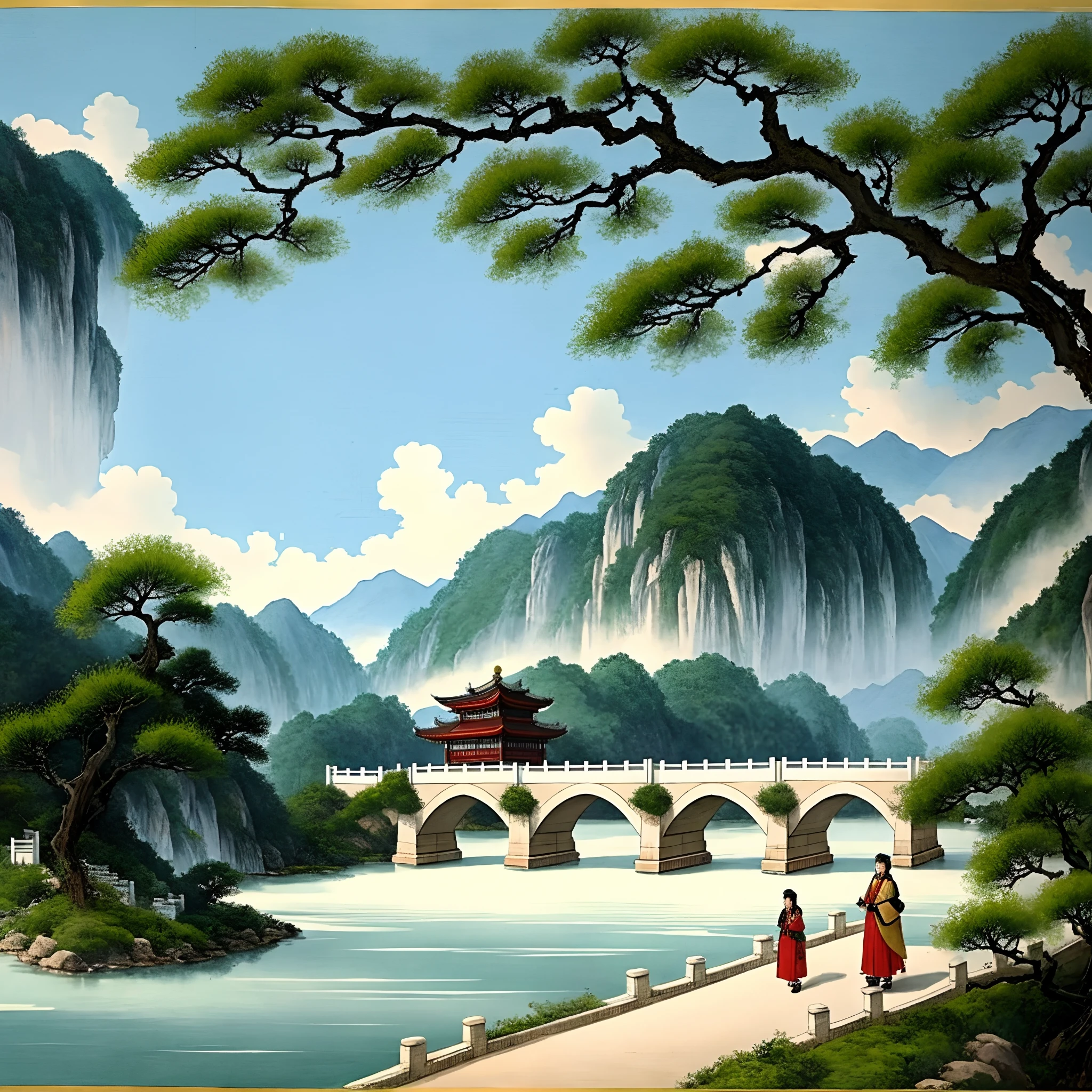 Zhang Fu, a native of Dulin Town, is a dealer. One day, fighting with Li Hao for the road, Hao swung his servant and pushed him down a stone bridge. At that time, the river ice was frozen, the edge of the goblet was like a sharp blade, and the skull was broken, leaving only one dying. Li Xu's former residence was Haohao, and he suddenly heard about it from the officials. The officials benefited from their wealth, and the prison was urgent. Fuyin sent his mother to call Hao, saying: "You pay me my life, what good is it for me? If you can take care of my mother and children for me, you will take advantage of me. I will slip and fall under the bridge when the official says." Hao promised. Fu knows the meaning of the words roughly, but he can still bear the pain to write a letter. Officials have nothing to do with digging out life offerings. After Fu's death, Hao unexpectedly failed the contract. His mother was repeatedly accused by officials, and she finally gave evidence in her life, so she couldn't be straight. Empress Hao was drunk and walked at night, and her horse fell off the bridge and died. traditional Chinese painting