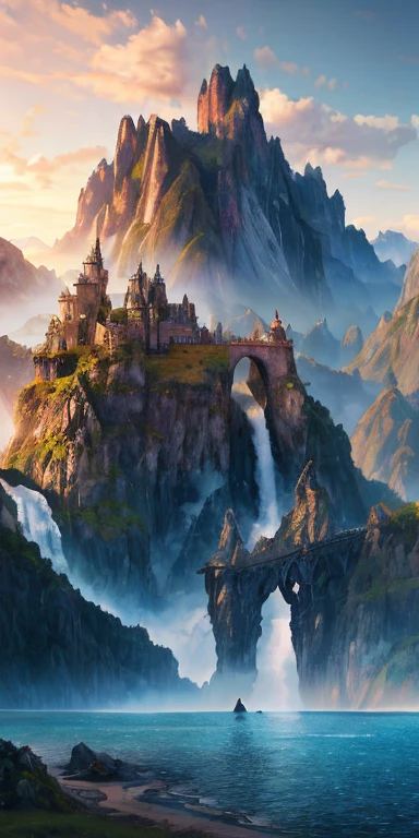 hyper realistic 8k natural earth places oil painting with castle and amazing effects with dragons and original not cartoonish