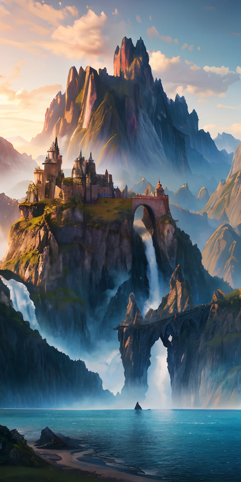 hyper realistic 8k natural earth places oil painting with castle and amazing effects with dragons and original not cartoonish
