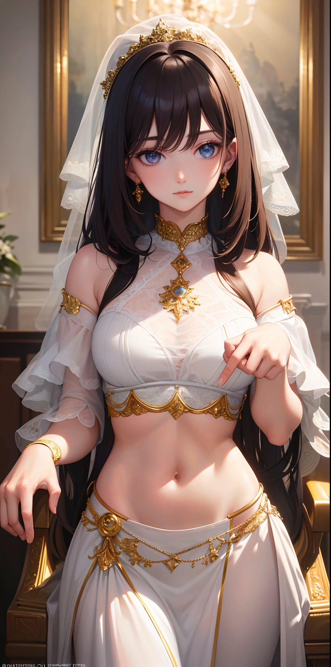 (masterpiece:1.2, best quality), (finely detailed beautiful eyes: 1.2), (masterpiece, sidelighting, finely detailed beautiful eyes: 1.2), masterpiece*portrait, glowing eyes, shiny hair, lustrous skin, solo, embarassed, (midriff),