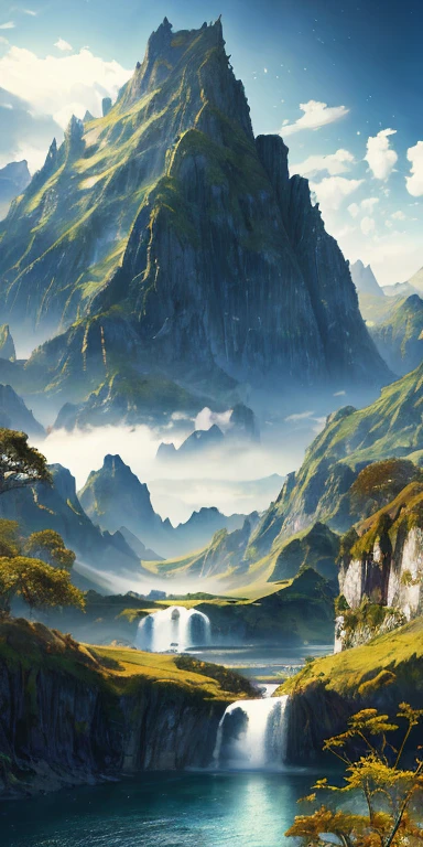 Giant eyes covering the sky, endless mountains, covered with clouds and fog, exotic beasts, giant beasts
