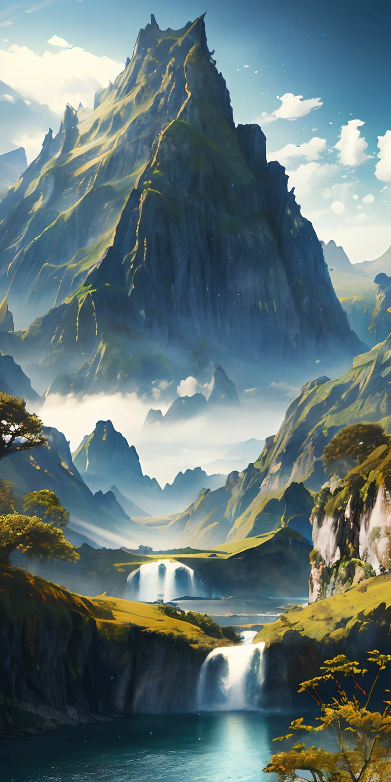 Giant eyes covering the sky, endless mountains, covered with clouds and fog, exotic beasts, giant beasts