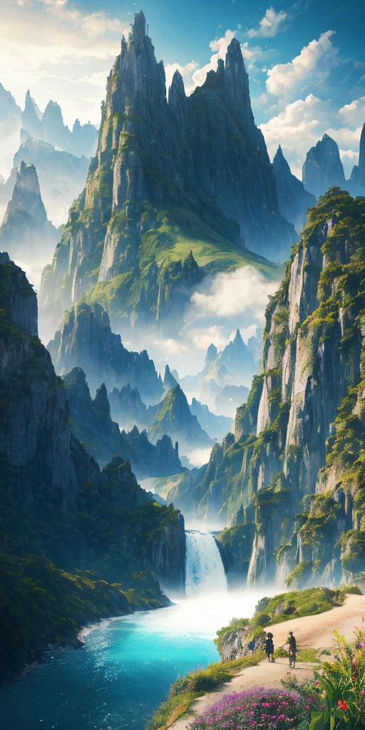 Misty fairy air, endless mountains, covered with clouds and mists, rare and exotic beasts, giant beasts