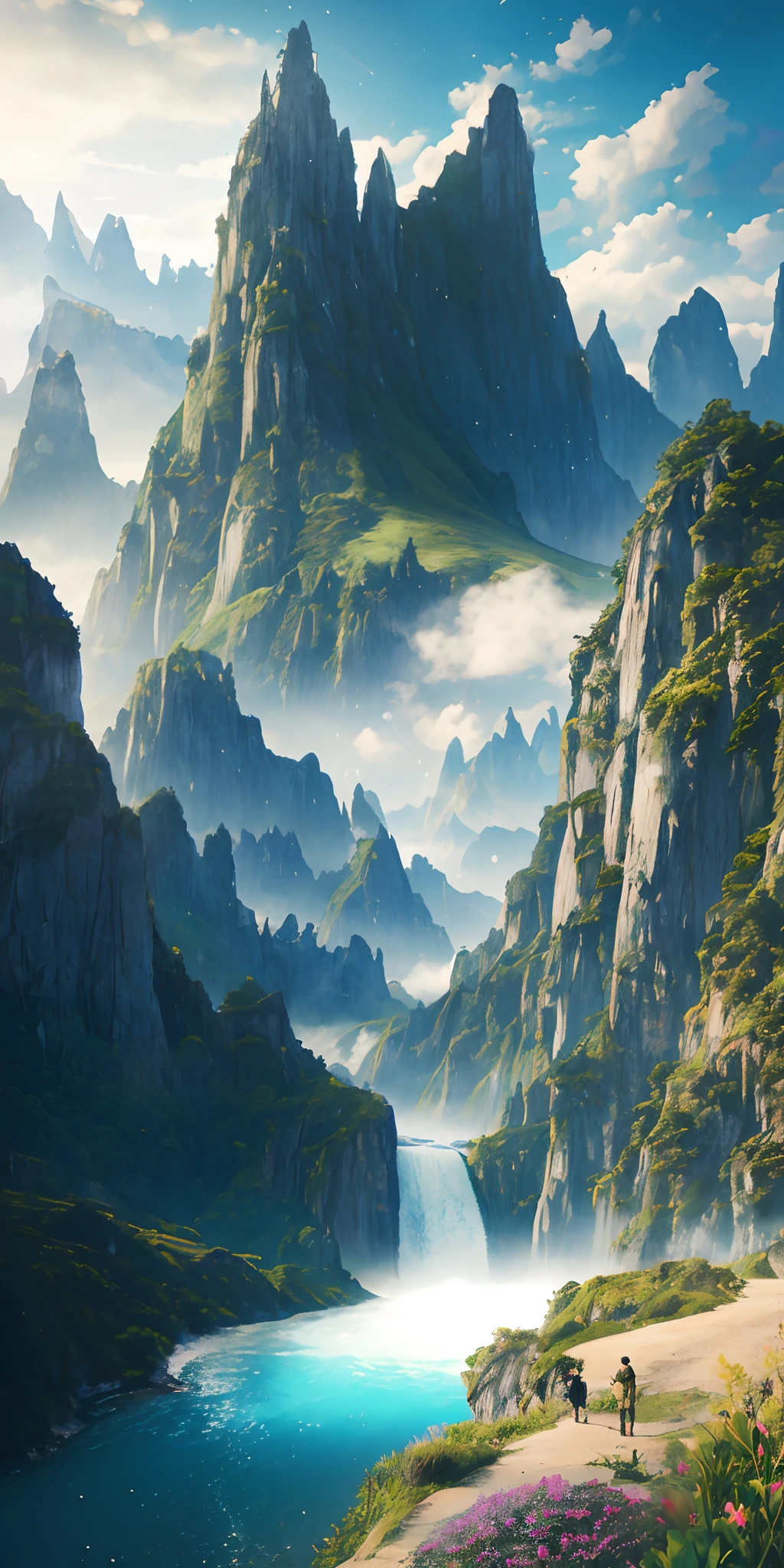 Misty fairy air, endless mountains, covered with clouds and mists, rare and exotic beasts, giant beasts
