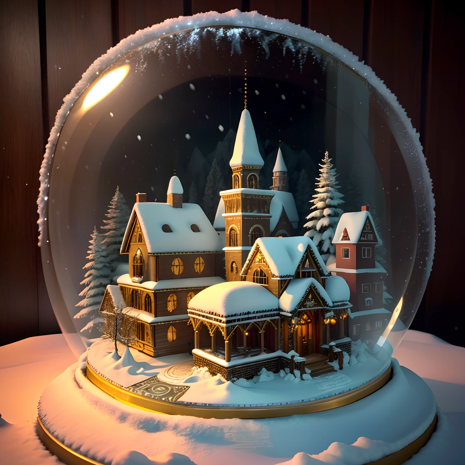 building in the form of snow globe, snowflackes, elaborate, highly detailed, realistic, intricate, elegant, diffused cinematic light