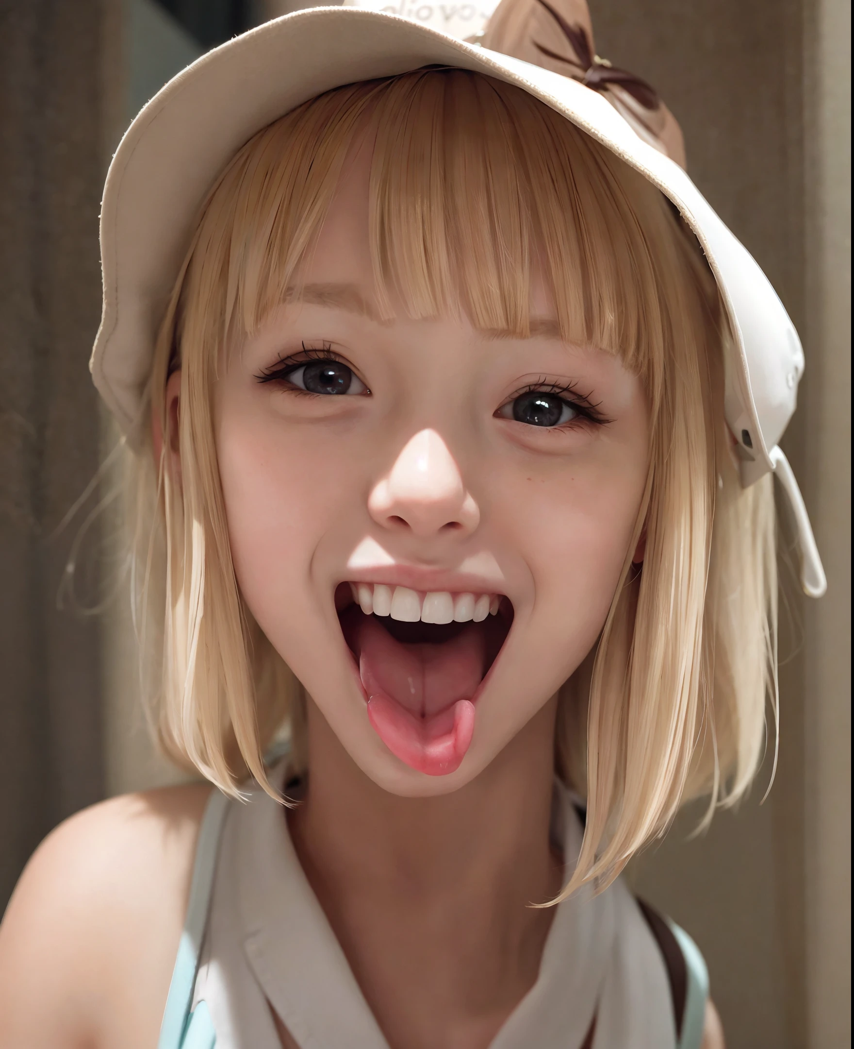 (masterpiece), (best quality), solo girl, (throat), (saliva), ((breath)), (uvula), (totally open mouth), closeup,
super pochaco, blonde hair,