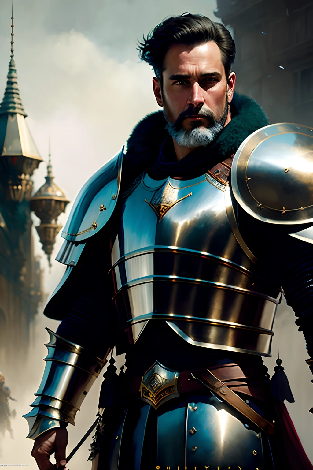 modelshoot style, (highly detailed CG unity 8k wallpapers), body photos of the most beautiful artworks in the world, medieval armor, body portraits, masculinity, professional majestic oil paintings by Ed Blinkey, Atey Ghailan, Studio Ghibli, Jeremy Mann, Greg Manchess, Antonio Moro, Trending on ArtStation, Trending on CGSociety, Intricate, High Detail, Sharp focus, dramatic, photorealistic painting art by midjourney and greg rutkowski, Middle Age Male Knight, Honor